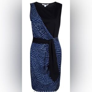 Diane Von Furstenberg Black and Blue Polka Dot Dalia Wrap Size 6
